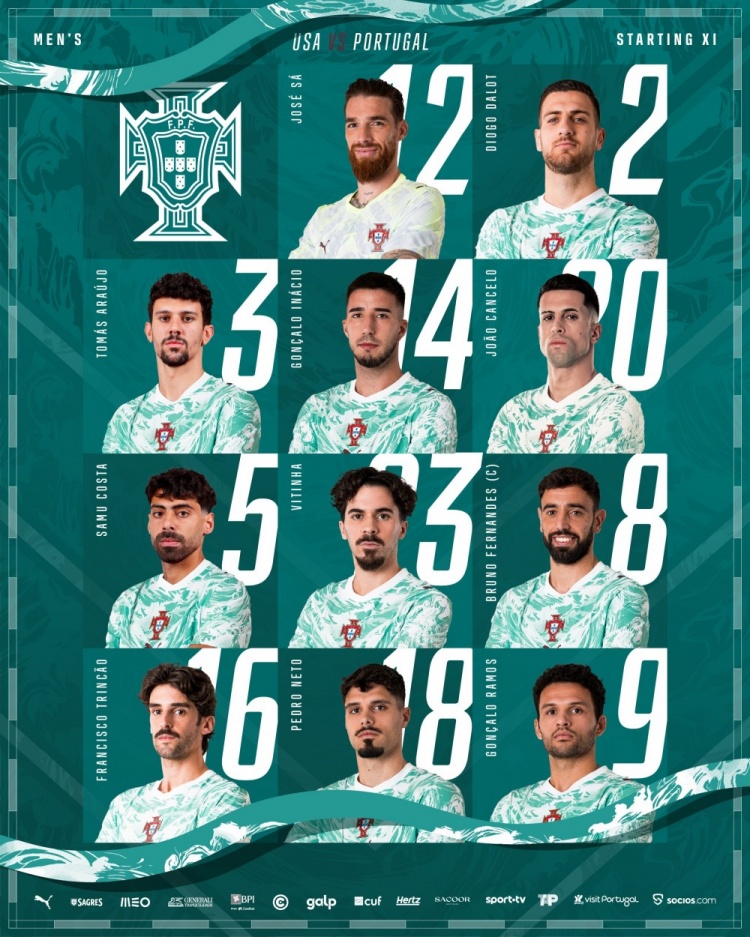 开云体育-葡萄牙友谊赛对阵美国首发：B费、维蒂尼亚、坎塞洛、内托在列